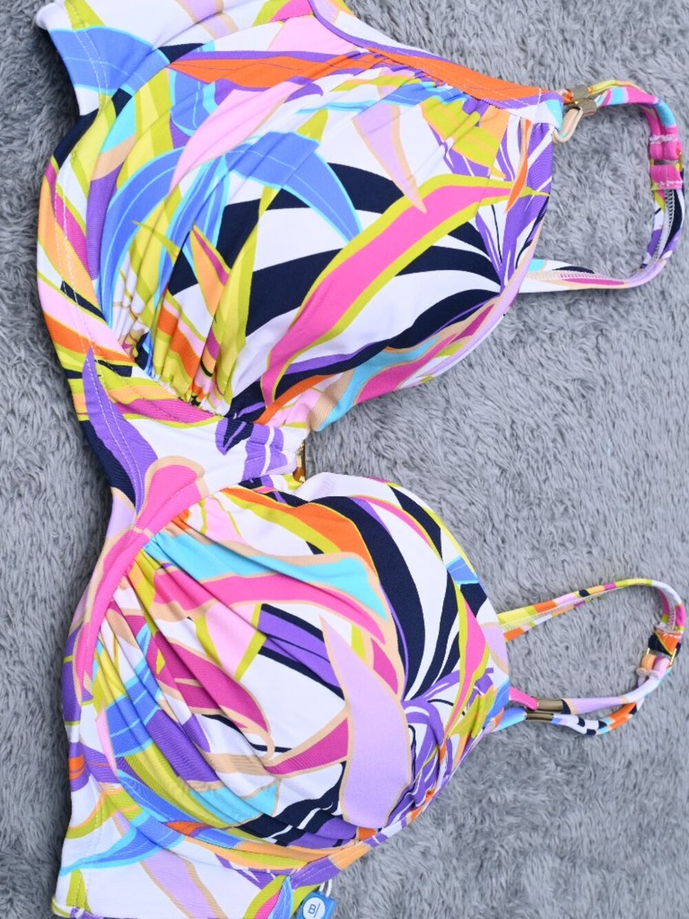 Bleu by Rod Beattie Women's Colorful Over-The-Shoulder Bikini Top Size 34DD NWTS